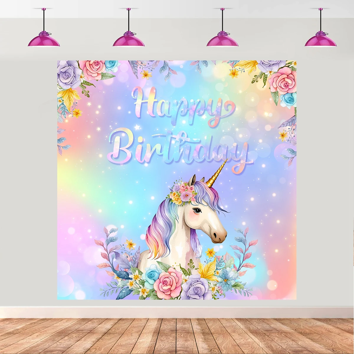 Rainbow Unicorn Background Cloth Happy Birthday Party Decoration Kids Baby Shower Unicorn Birthday Party Suppies Backdrop