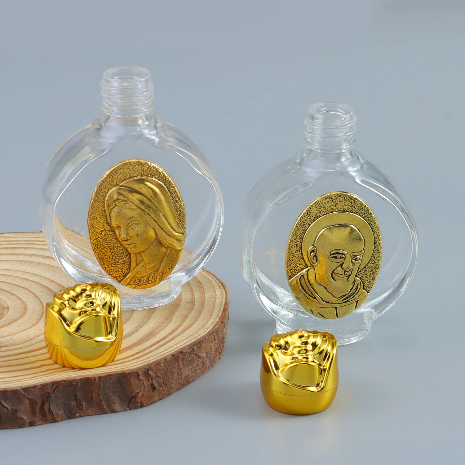 Portable Catholic Holy Water Bottle Golden Sacred Heart Glass Bottle Used to Hold Holy Water or Rosary Prayer Beads Necklace