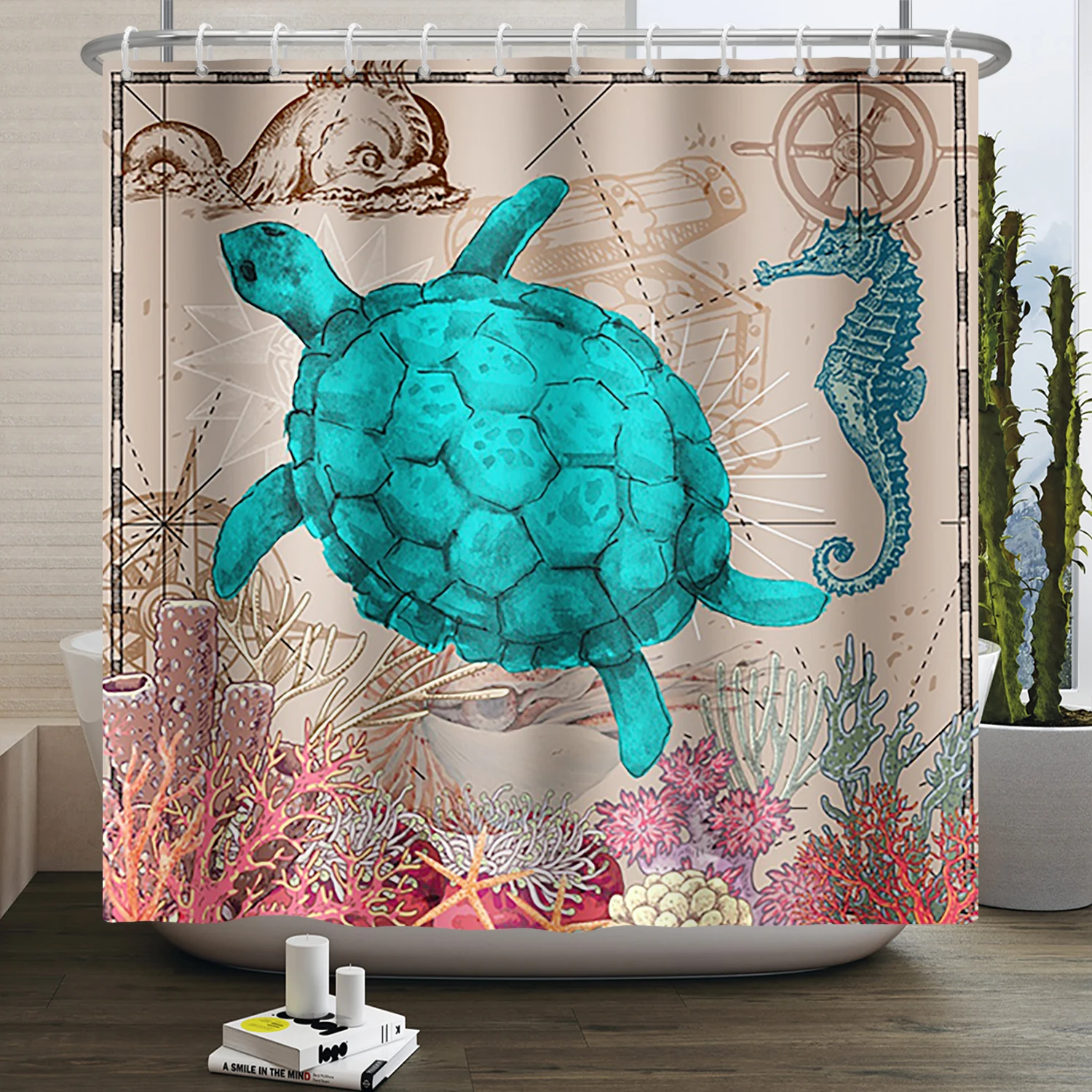 

Sea Turtle Octopus Shower Curtain Ocean Creature Beach Bathroom Curtain Home Decor Bath Curtain Waterproof Curtains With Hooks