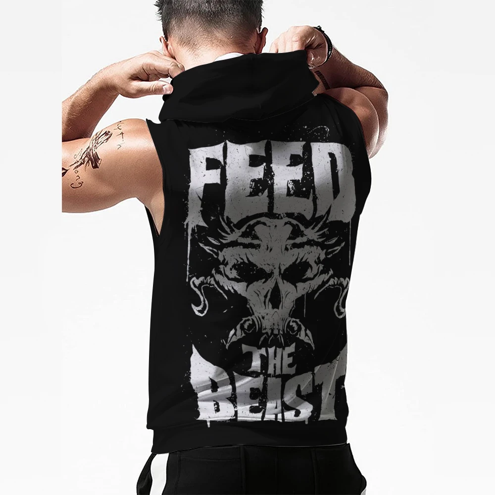 Men's Black Brock Lesnar Beast Hooded Tank Outdoor Sports Quick Drying Breathable Gym Tank Top Daily Casual Sleeveless Hoodie
