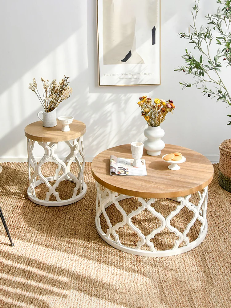 Log coffee table, Japanese-style small apartment, living room, home, French-style homestay, round table