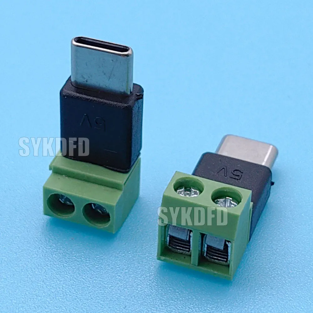 1Pcs OTG power supply Adapter Quick Connector Type C Male to 2Pin 5V Solderless Green Terminal USB For Mmobile Phone Computer