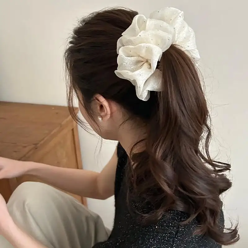 Pince à cheveux élégante en résine avec nœud et maille, style coréen, pour femme, support de queue de cheval, couleur unie, accessoire capillaire, idéal pour les cadeaux