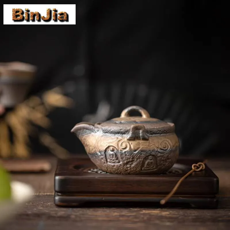 180ml Retro Gilded Iron Glazed Teapot Buddha's Seal Hand Grasping Aesthetic Pot Tea Maker Kettle Drinkware Supplies Decoration