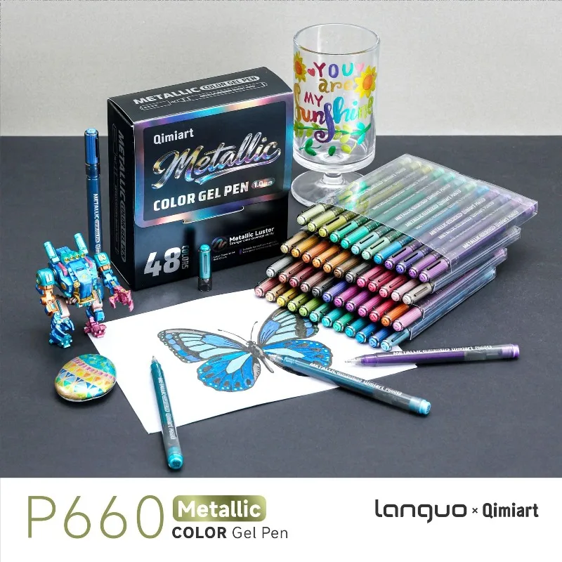 LANGUO 48 Metal Colors Gel Pens Overlay No Bleed Soft Tip Dual/Single Tip Direct Liquild Markers Stationery School Art Supplies