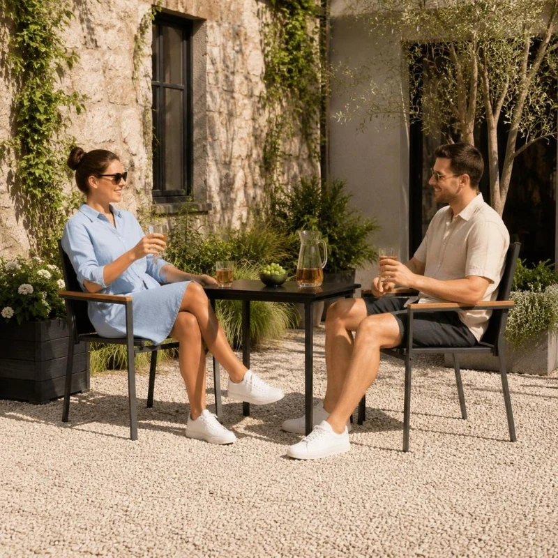 55 x 61,5 x 90 cm Lot de 2 chaises de jardin noires, fauteuils d'extérieur en textilène et acier, sièges confortables pour terrasse, balcon et jardin, mobilier d'extérieur résistant aux intempéries, chaise relax moderne et élégante pour l'extérieur