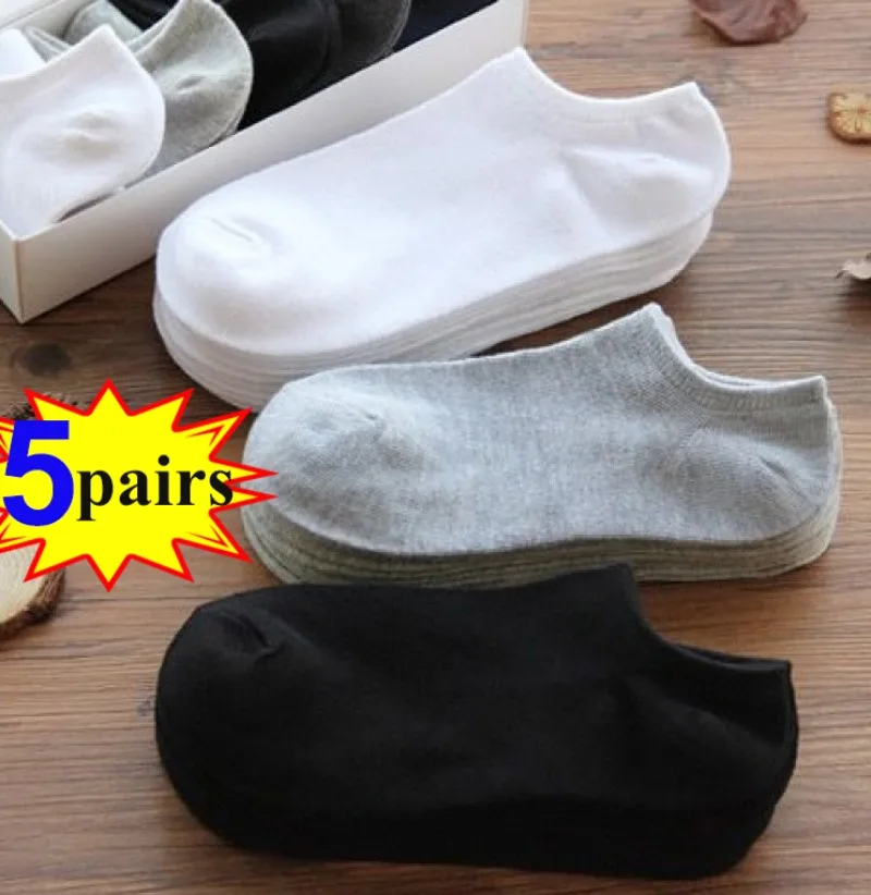 1-5pairs Men\'s Socks Low Cut Breathable Business Boat Sock Summer Solid Color Comfortable Ankle Casual Cotton White Black Socks