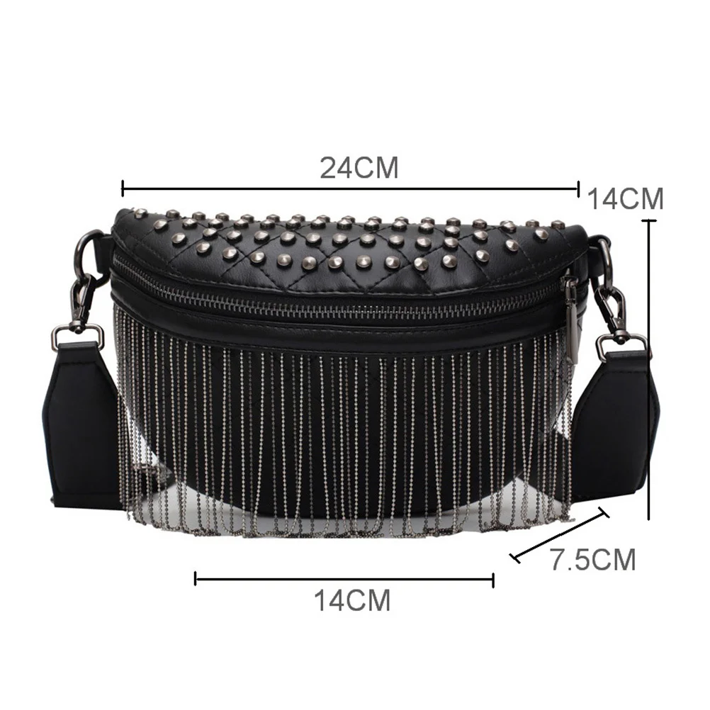 

Женская нагрудная сумка через плечо с заклепками и шипами, стильная поясная сумка с кисточками на плечо, большая вместительная сумка для телефона, портативная уличная сумка для денег