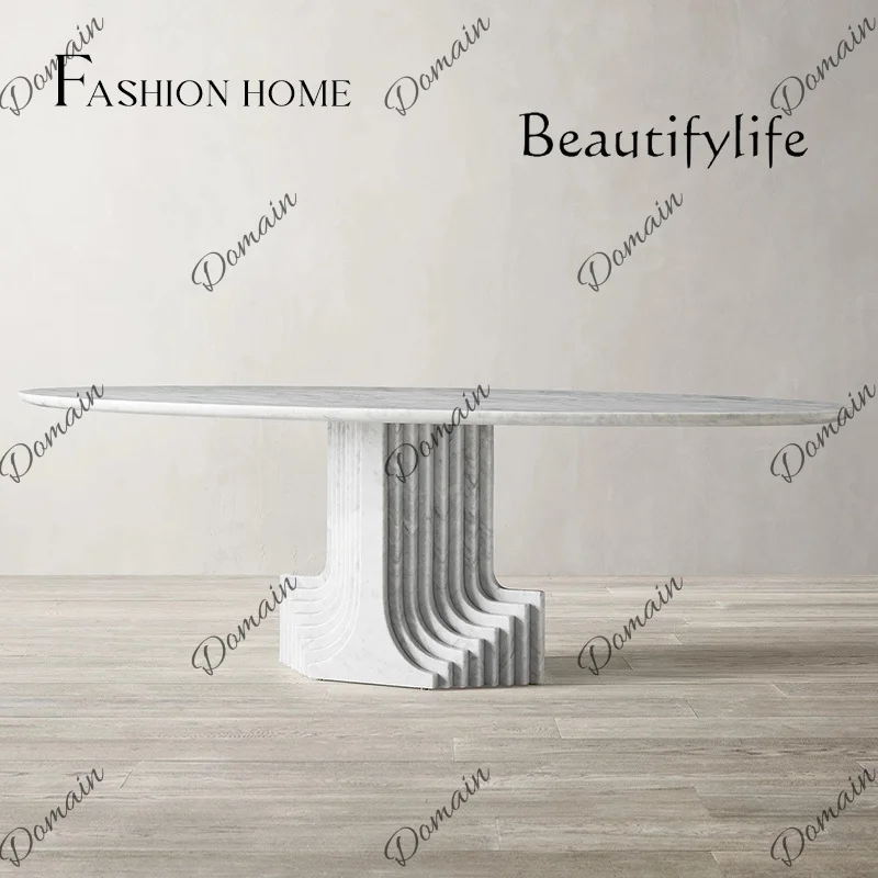 35 N French Cream Marble Dining Table Wabi Sabi Household Dining Table Chairs Oval Dining Table