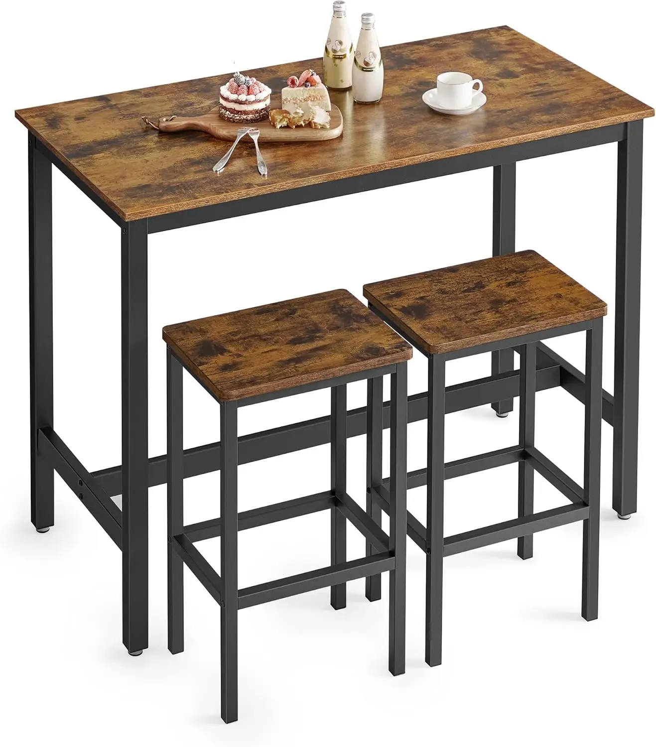 Vasagle Bar Table Set, With 2 Bar Stools, Dining Table Set, Kitchen Counter With Bar Chairs, Industrial, Living Room, Party
