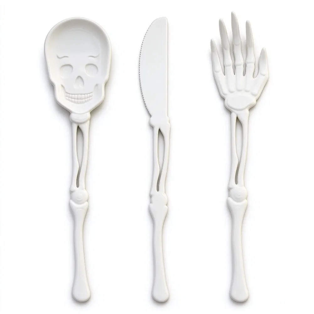 3pcs/Set 3D Printed Skull Flatware Set Food Grade Bone Shape Halloween Tableware Gothic Style Skeleton Cutlery Set Western Table