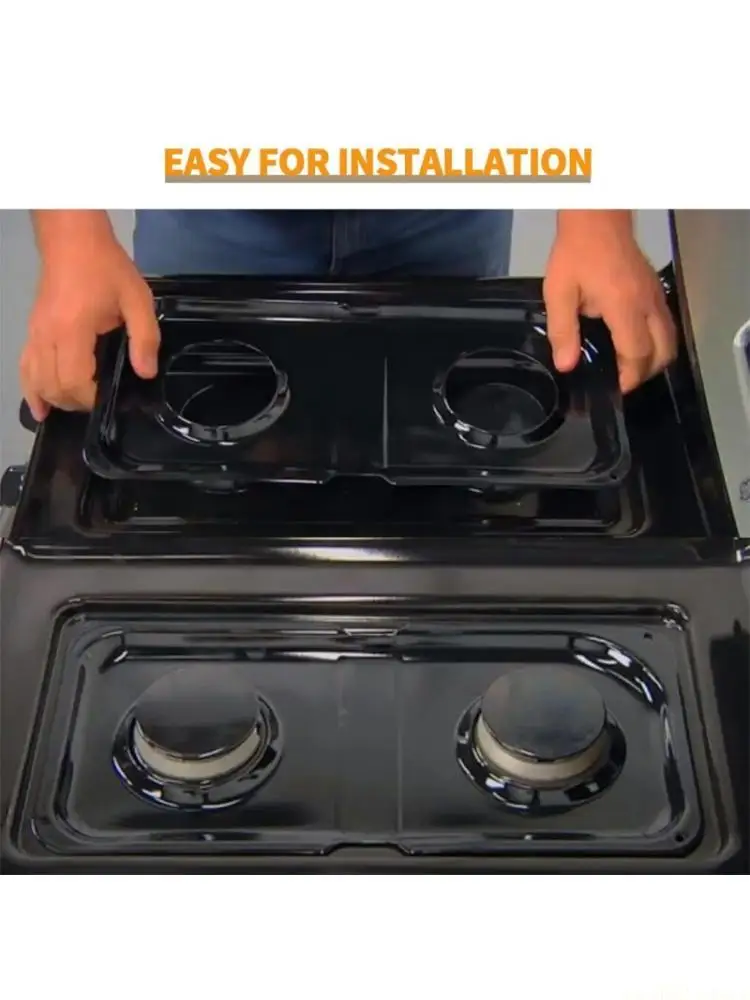 D0AB Left Right Burners Drip Trays for Oven Maintenance Universal Fit Design Heavy Duty Drop Pans Fast Cleaning Solution