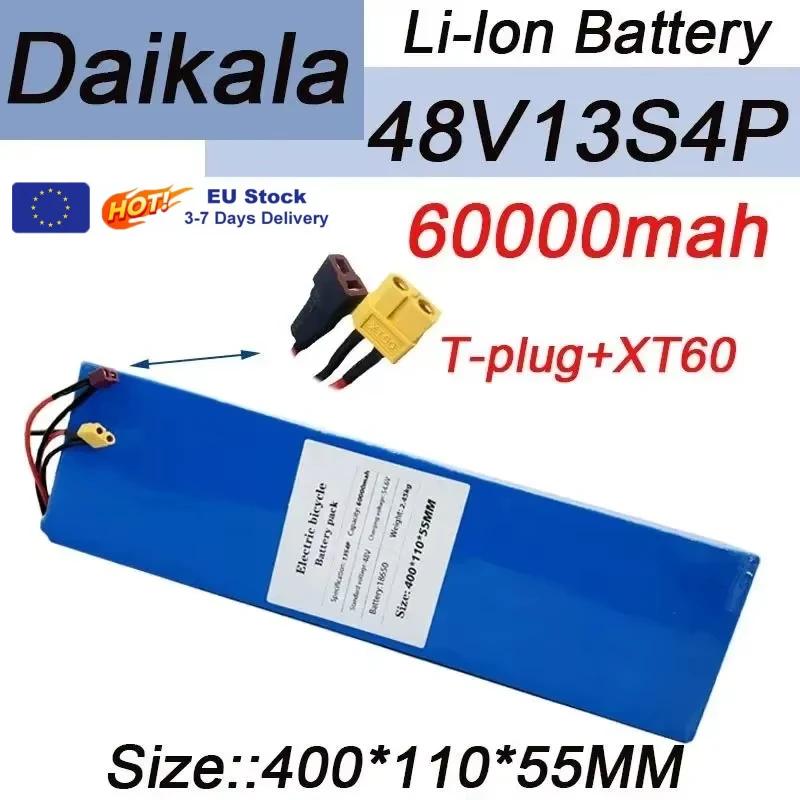 Leistungsstarker 48-V-Lithium-Ionen-Akku 60 Ah 13S4P 18650 wiederaufladbarer Pack mit BMS für den Ersatz von Elektro-Walking-Werkzeugen 500 W 750 W