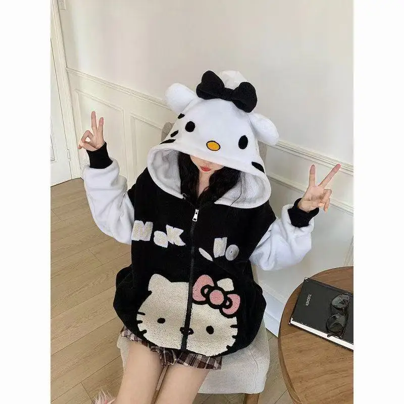 

Sanrio Lambswool Women's Coat Hello Kitty Winter Clothes Women Hoodies Kawaii Korean Girl Student Hoodie Winter Party Gift Tops