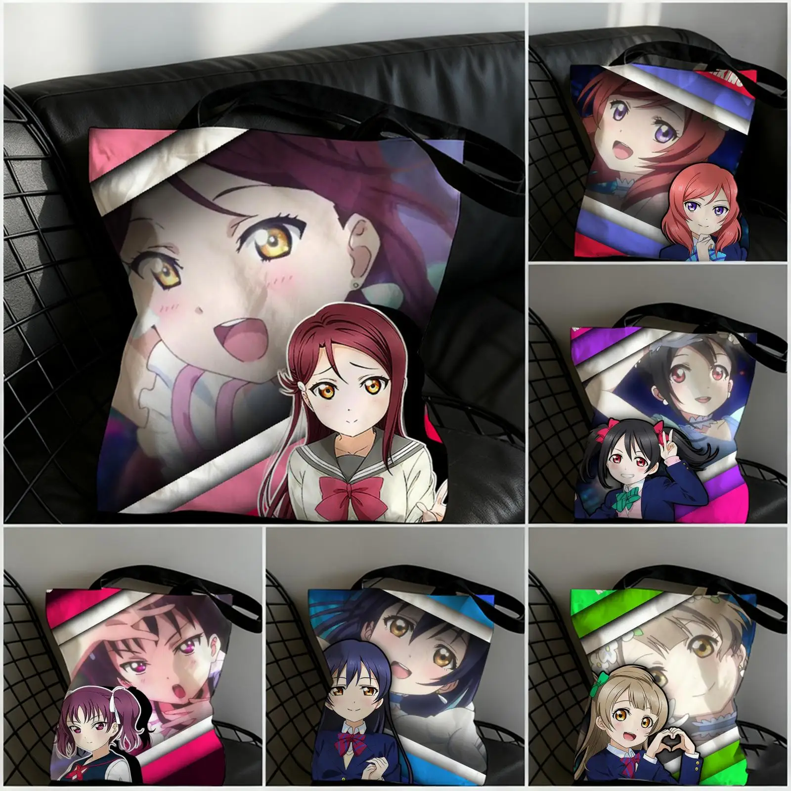 Love Live! School Idol Storage Bags Canvas Double-Sided Print Tote Bag Large Capacity Shoulder Fashion Shopping Handbag