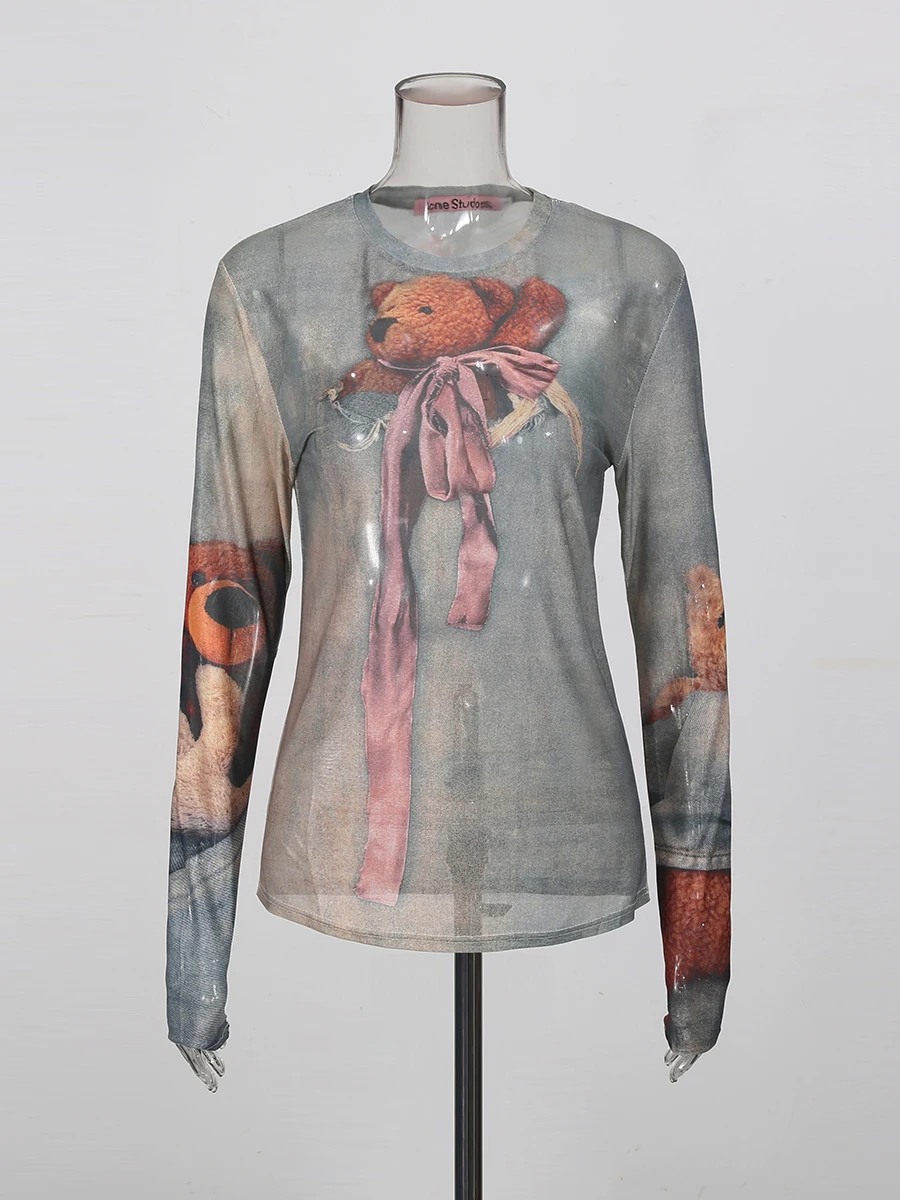 CHICEVER Hit Color Spliced Printing T Shirt Female O Neck Long Sleeve Loose Basics Streetwear Women's T Shirts Fashion Autumn