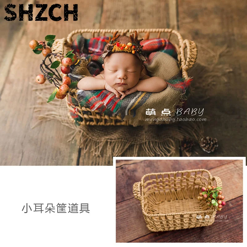 Newborn Photography Basket Handwoven Rattan Baby Posing Bed for Studio Shoots Professional Infant Photo Prop for Full Moon
