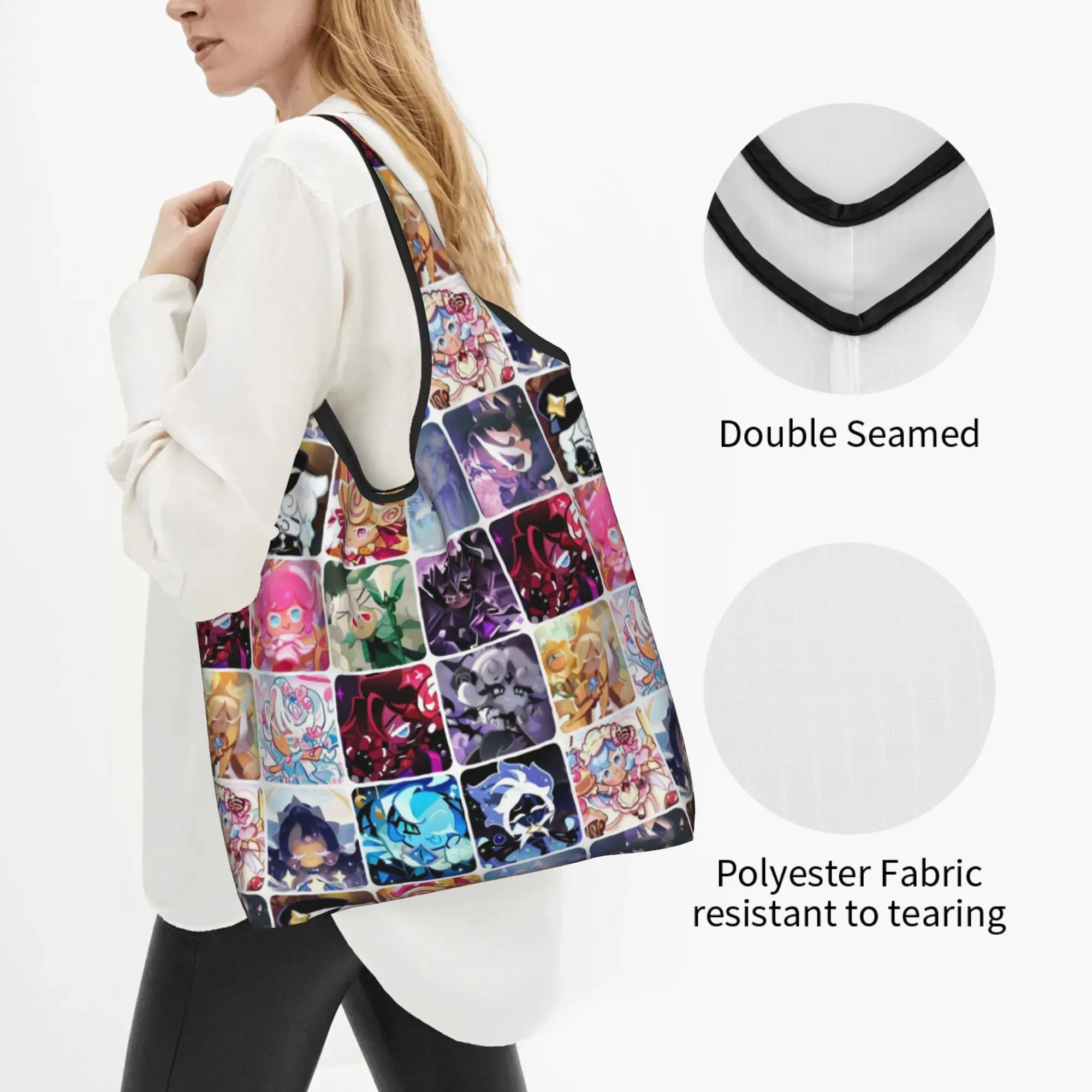 Recycling Cartoon Cookie Run Kingdom Game  Shopping Bag Women Tote Bag Portable Anime  Grocery Shopper Bags