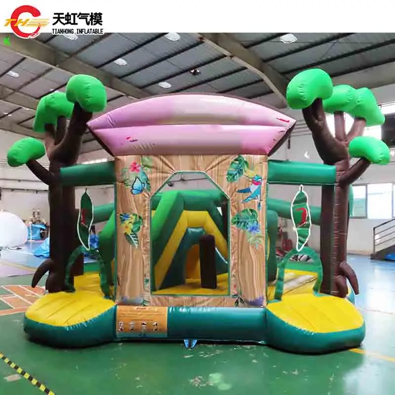 Envío aéreo rápido, parque infantil inflable Jungle World, castillo inflable 3 en 1, tema de dibujos animados con soplador
