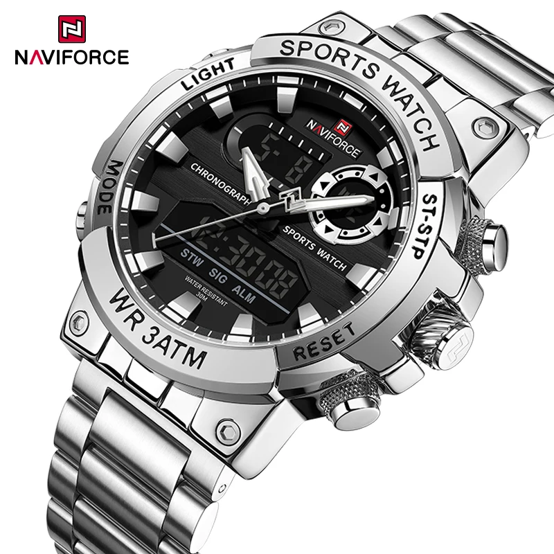 NAVIFORCE New Luxury Brand Men Watches Business Day and Date Display Quartz Wristwatch Man Steel Band Waterproof Original Clock