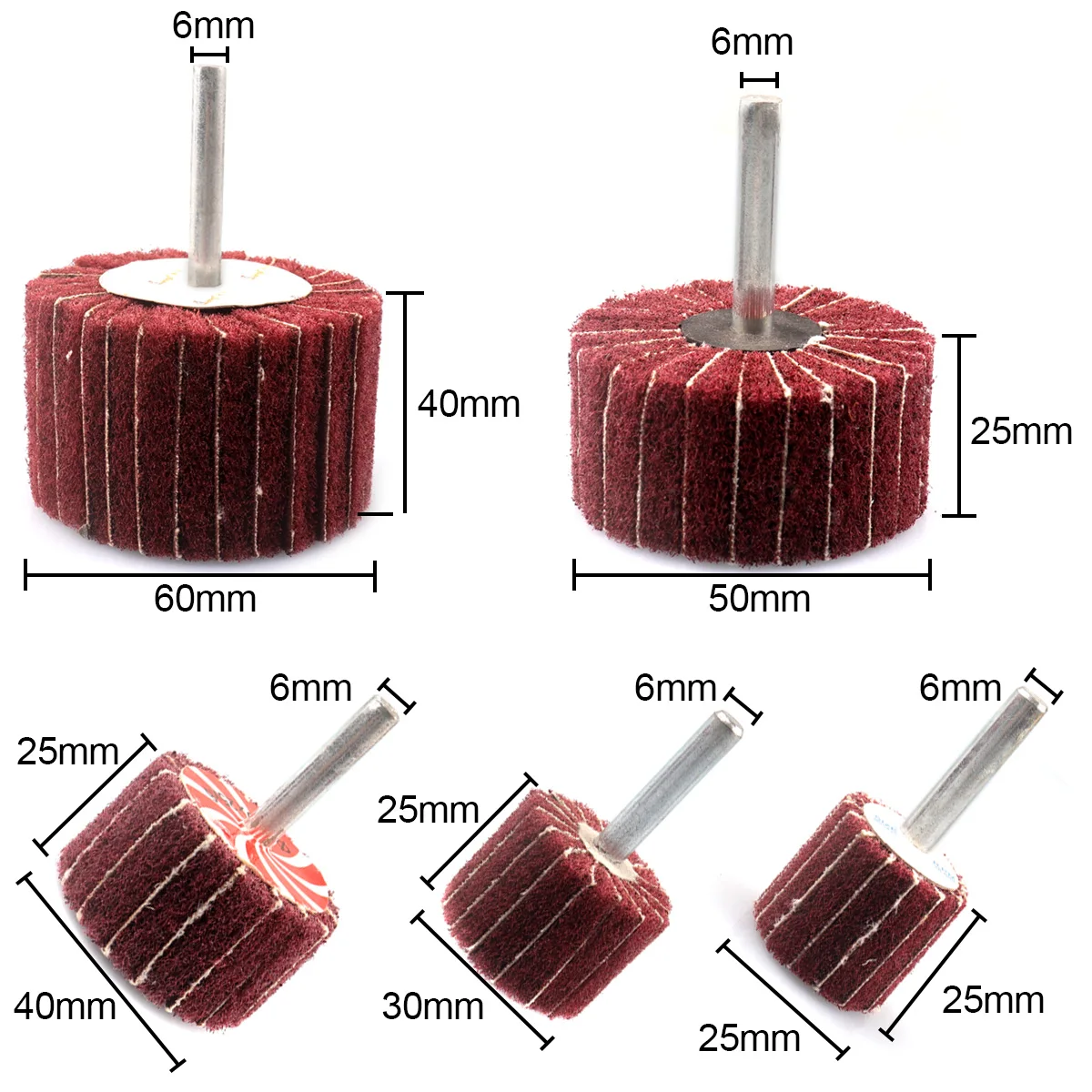 1 buah 6MM Shank non-anyaman Flap pengamplasan roda serat abrasif sabut gosok pemoles penggilingan untuk pembersihan logam kepala nilon