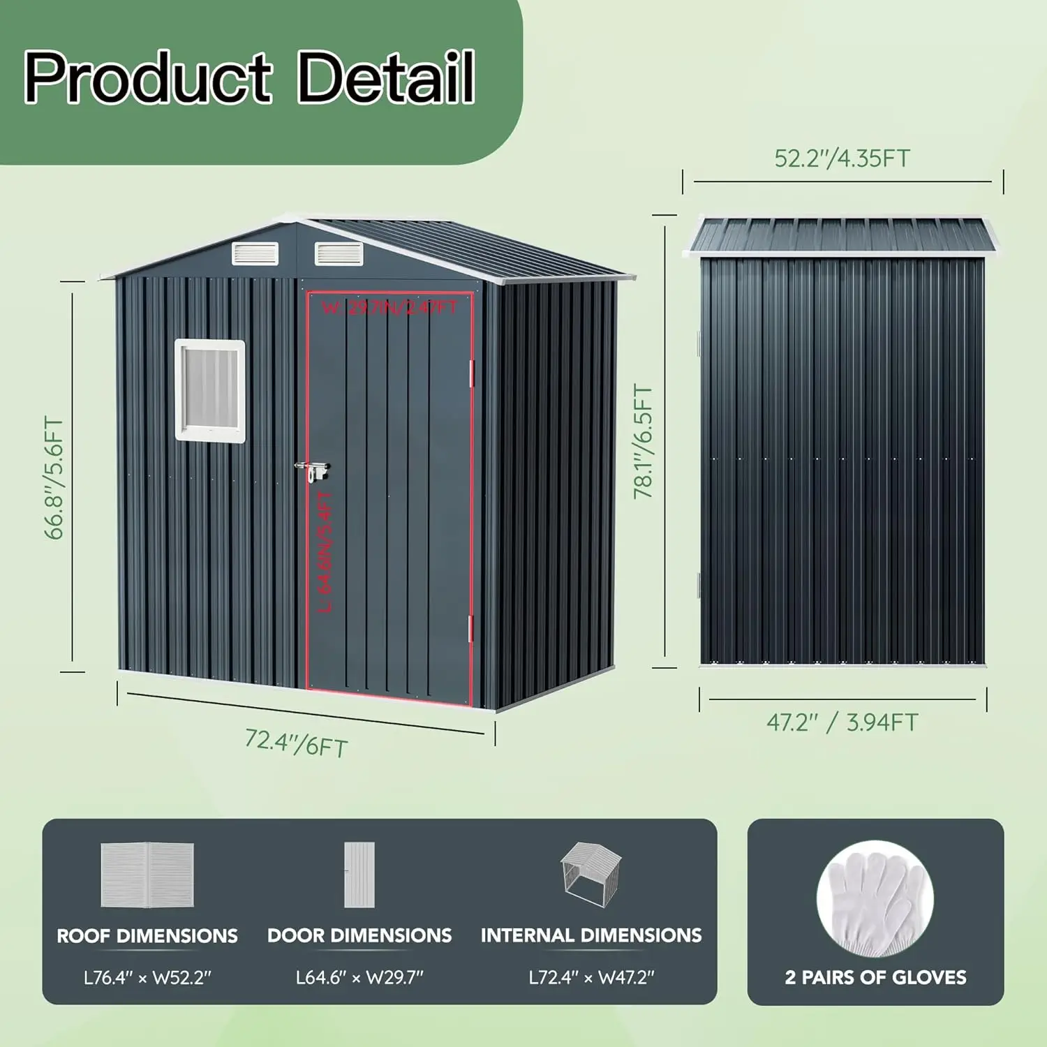 6X4X6.5 FT Compact Vertical Outdoor Steel Storage Shed with Lockable Doors Garden Backyard Patio Utility and Small Tool Storage
