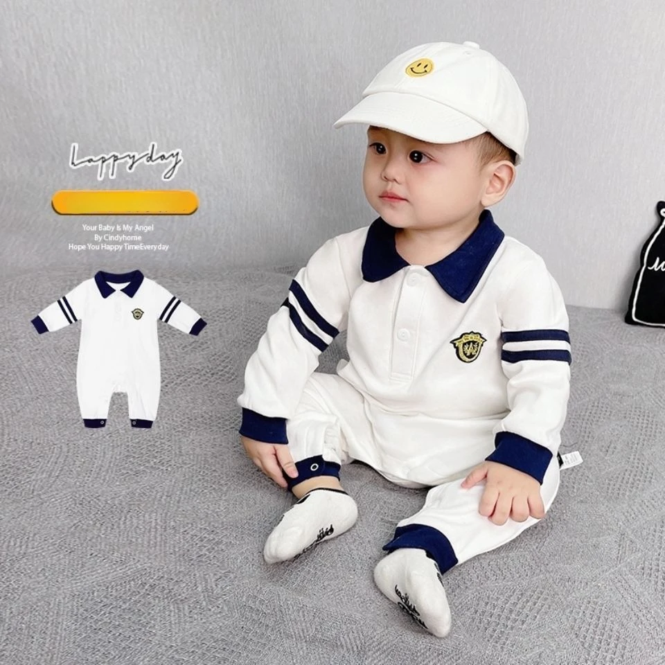 Cotton Newborn Baby Boy Short Sleeve Polo Shirt Jumpsuit Romper Overall Handsome Gentleman Clothes 0-18Months