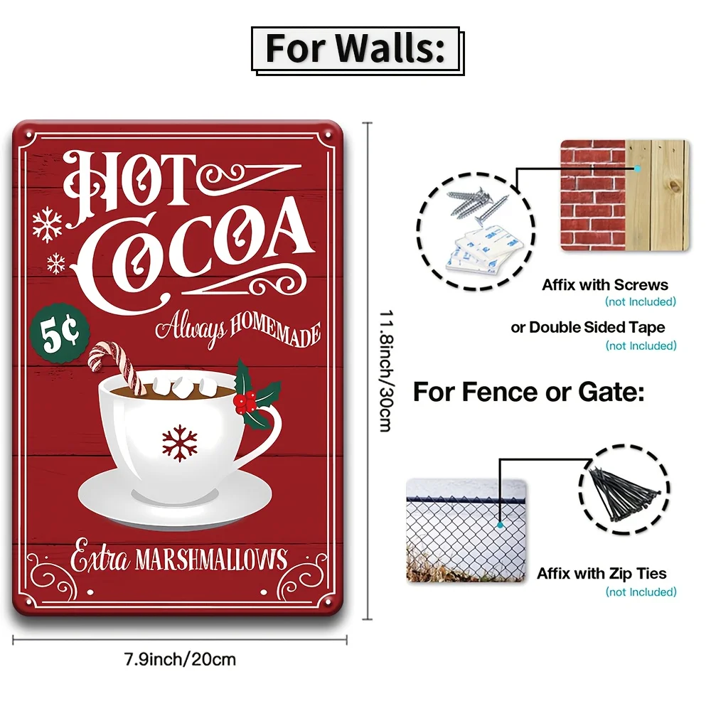4pcs Decorative Plaque Set, Christmas Retro Decoration, Hot Cocoa Metal Sign, Retro Christmas Wall Art Decoration, Funny Retro