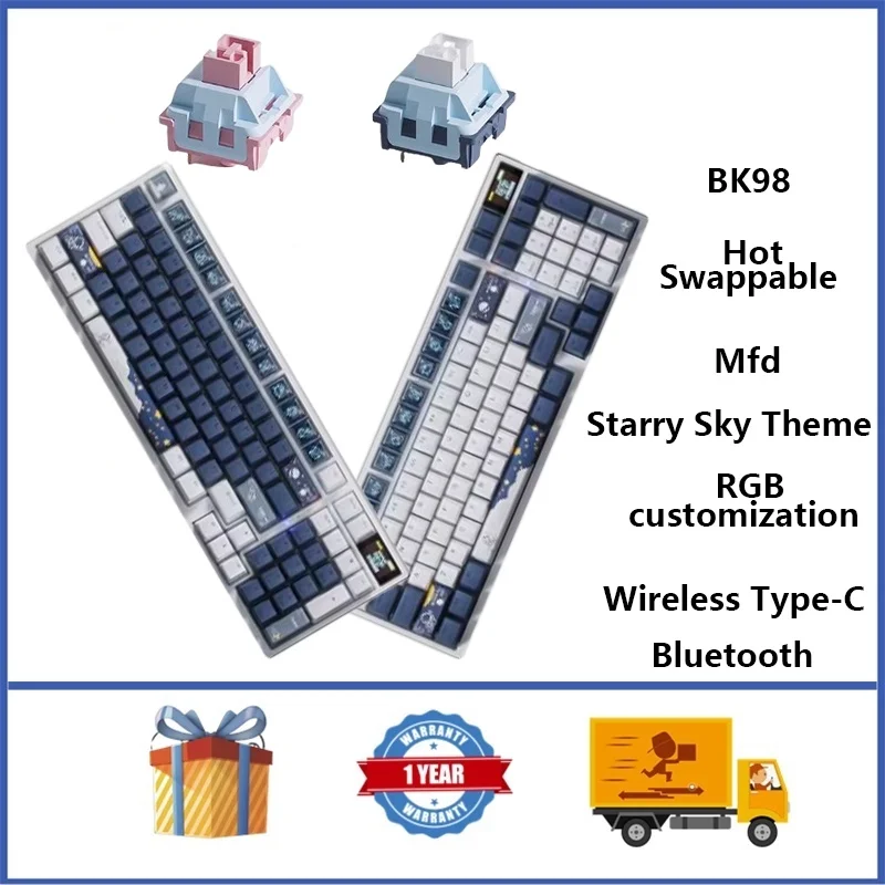 BK98 Starry Sky Themed Wireless Mechanical Keyboard With Multifunctional Color Screen And Hot Swappable RGB Custom Mechanical