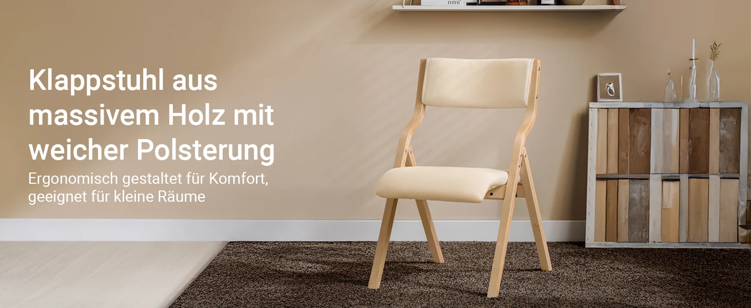SoBuy FST40x2 Set mit 2 klappbaren Holzstühlen, ergonomische, gepolsterte Küchen- und Esszimmerstühle, Klappstuhl für Balkon und Büro – Detail 5