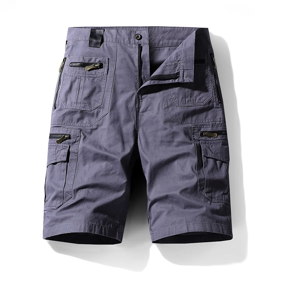 2020 Men's Summer Breeches Long Shorts with Pockets Military Zipper Cargo Shorts Tactical Bridges Short for Men Army Green Khaki