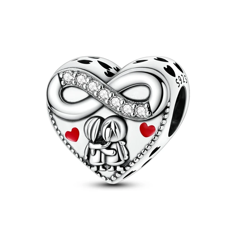 

925 Sterling Silver Heart Charms Bead CZ Zircon Forever Sister Dangle Fit Original Bracelet DIY Women Jewelry Gift