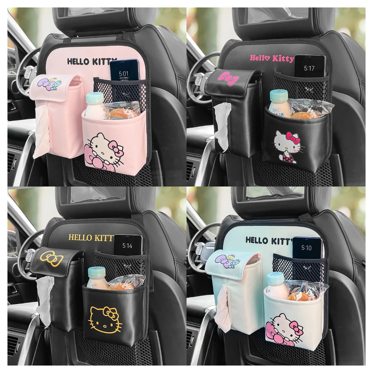 Hello Kitty Car Seat Back Organizer Anime Multi-Pocket Bottle Holder Tissue Storage Bag Auto Interior Accessories Gifts