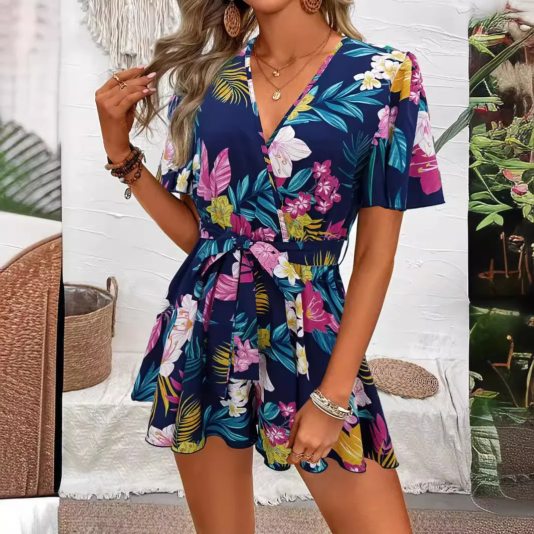 Floral Dress for Women 2024 Summer Vacation Pullover Beach Sundress Female Fashion Slim Sexy Short Dresses