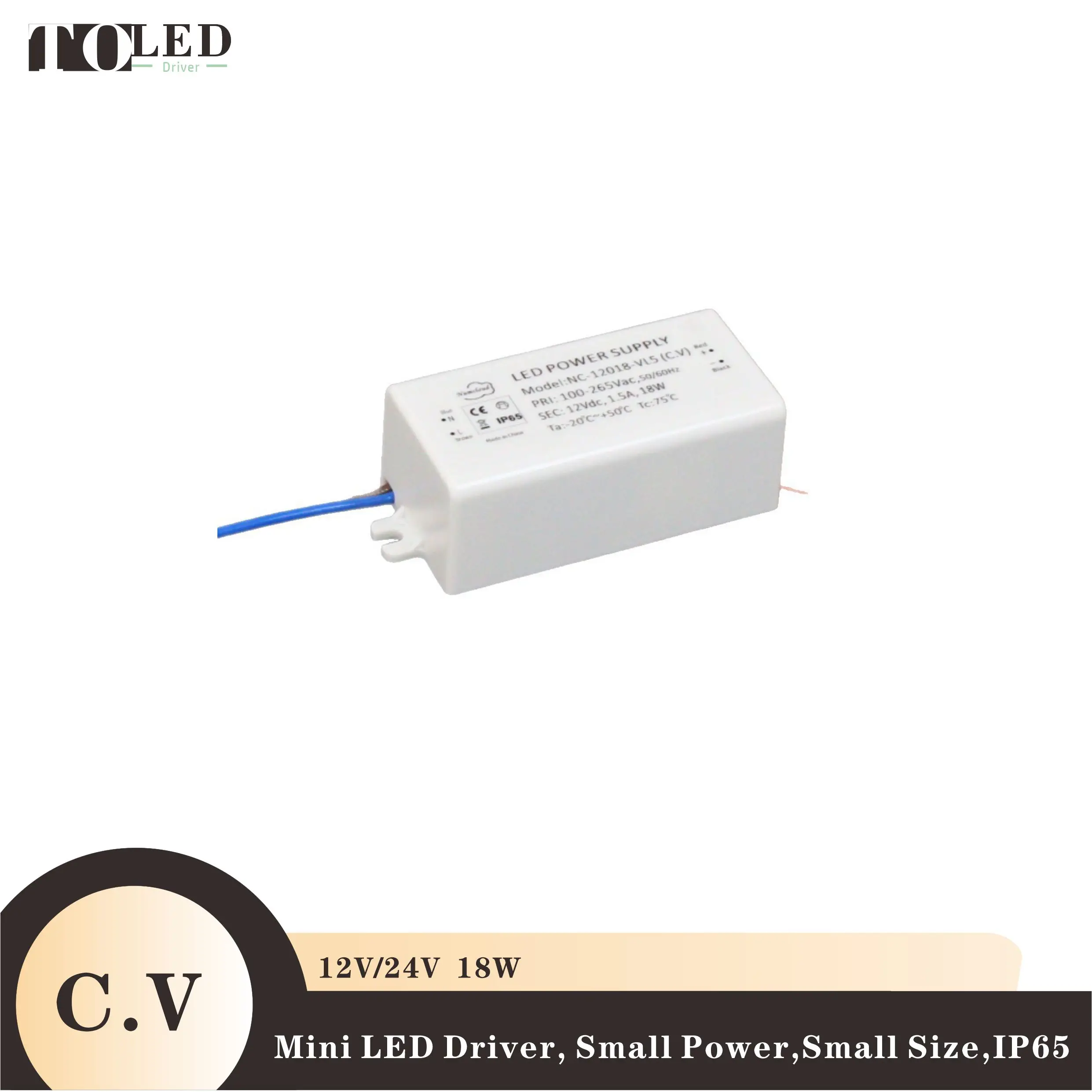 AC100-265V to DC 12V 24V 18w C.V constant voltage mini LED power supply lighting transformer LED driver waterproof small size