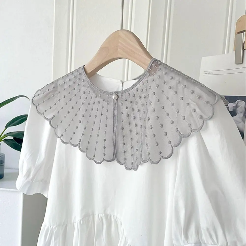 Vintage Embroidered Fake Collar Solid Color Pearls Lace Shawl Detachable Collar Women Ladies