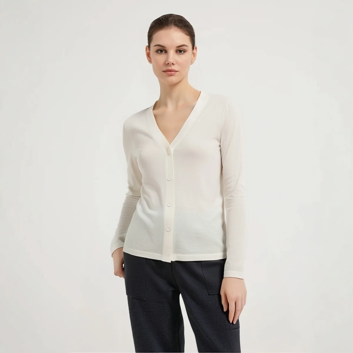 BC-446 In Stock Simple Solid V Neck Single Breasted Clothes Women Cardigan Sweater Cardigan Sweaters Cashmere Sweater Women