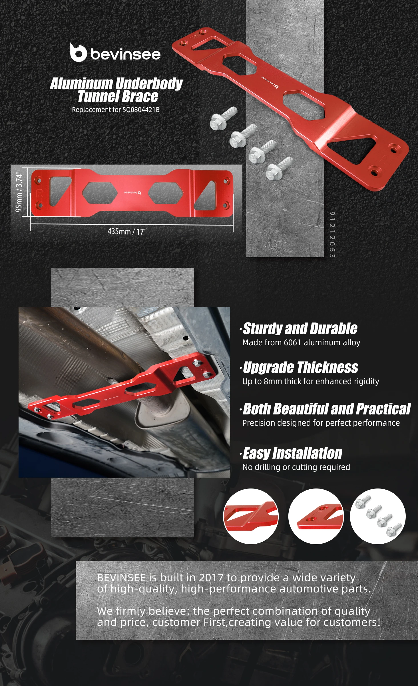 (EU-Lager) Aluminium-Mitteltunnelstrebe für VW Golf 7, für Audi A3/S3 8V Q2, für SEAT Leon 5F, für Skoda Octavia 5E – Detail 2