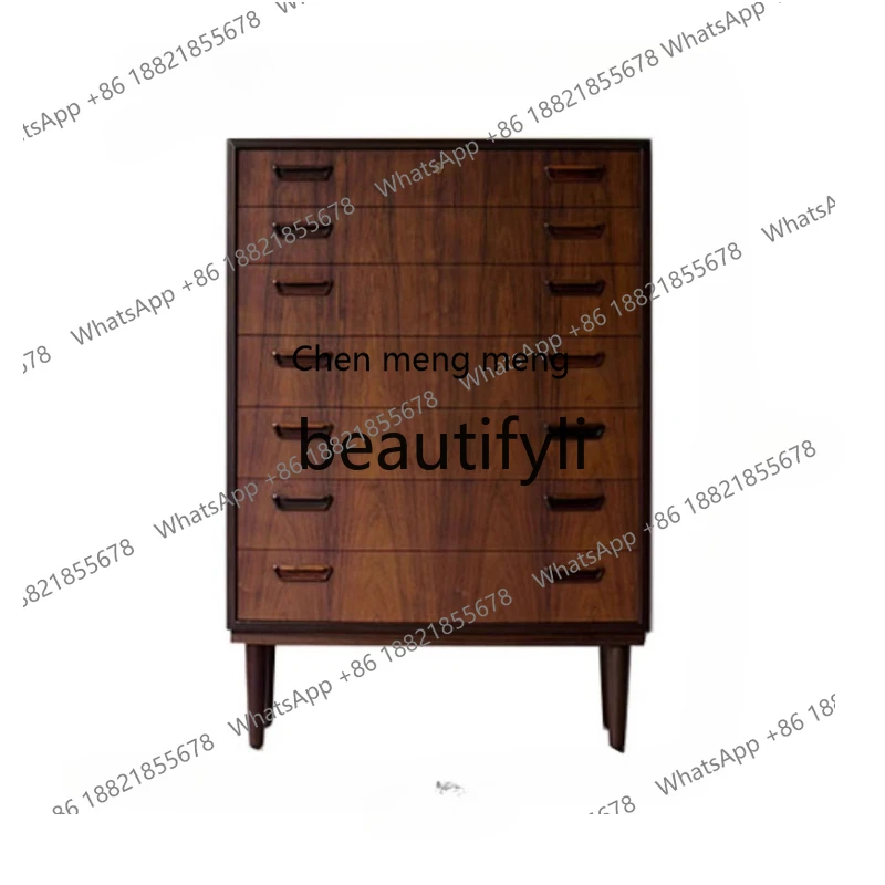 

All solid wood seven-chest chest drawer light luxury storage cabinet teak walnut bedroom locker H