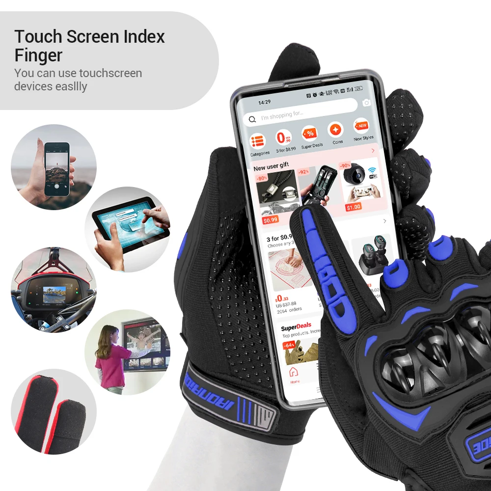 Summer Breathable Full Finger Racing Motorcycle Gloves Quality Stylishly Decorated Antiskid Wearable Gloves Large Size XXL Black