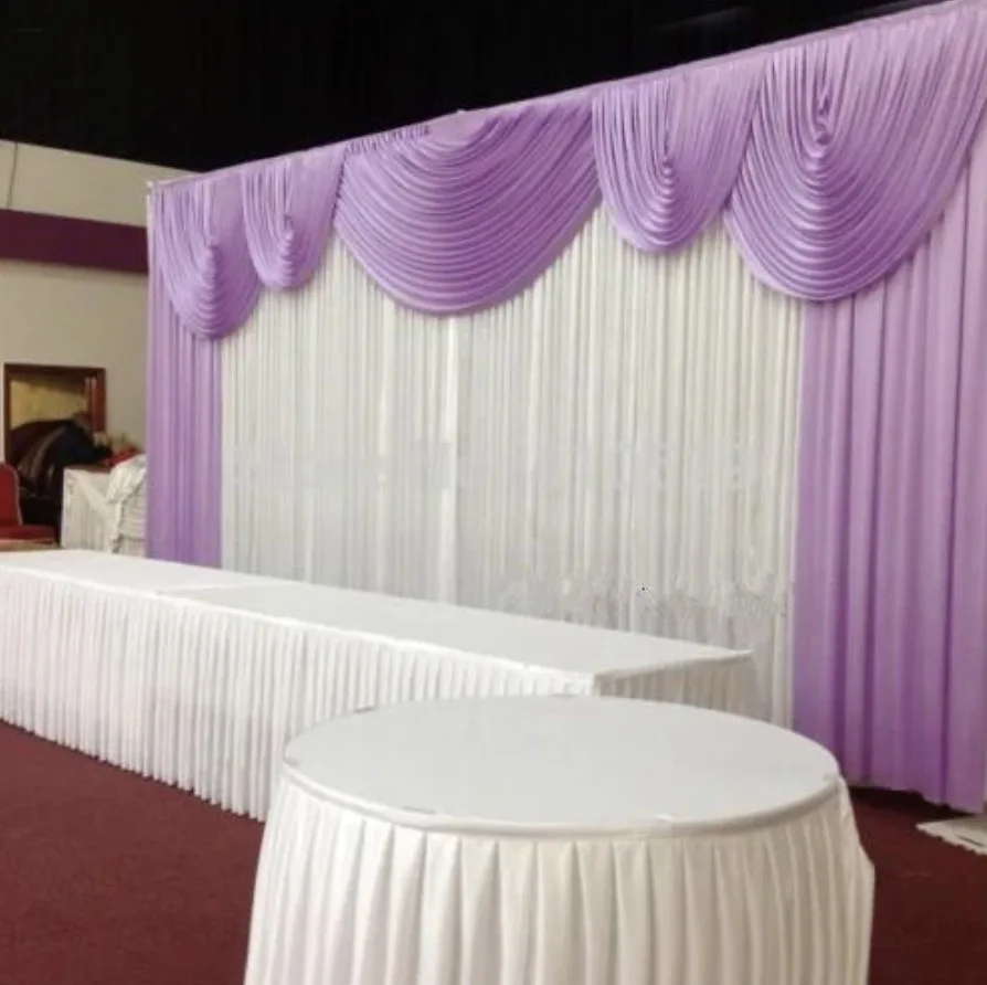 

10X20FT White Base Curtain With Lavender Swags Wedding Stage Decoration Party Backdrop Beautiful Curtains Drape Photo Background