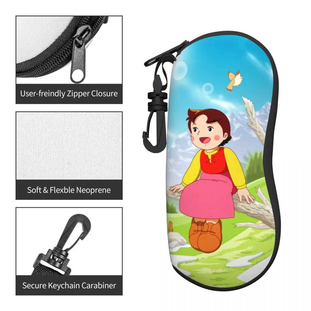 Custom Heidi On The Tree Sunglasses Soft Case Neoprene Zipper Cartoon Alps Mountain Girl Shell Eyeglass Case Box For Glasses