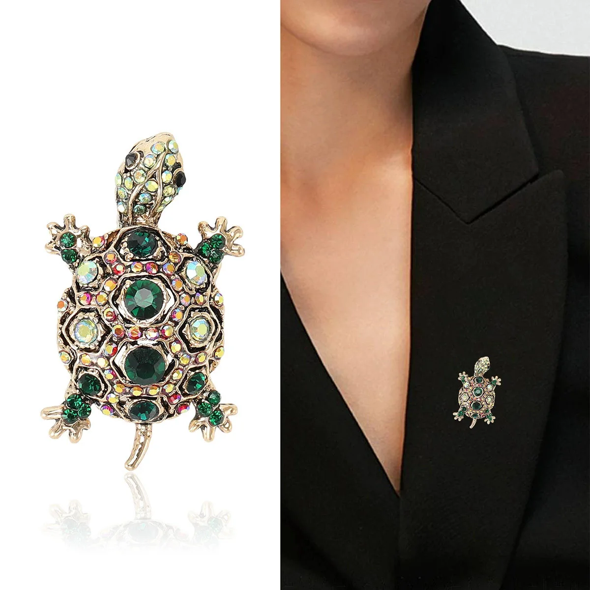 Vintage Rhinestone Cute Cartoon Turtle Animal Brooches For Women Men Clothing Accessories Brooch Pins Charms Party Jewelry Gifts