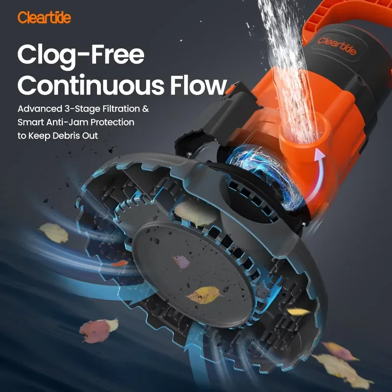 CLEARTIDE Single Stage 120V Motor 1/4HP Home Use Removing Water Swimming Pool Cover Pump for Basements Pond Window Well