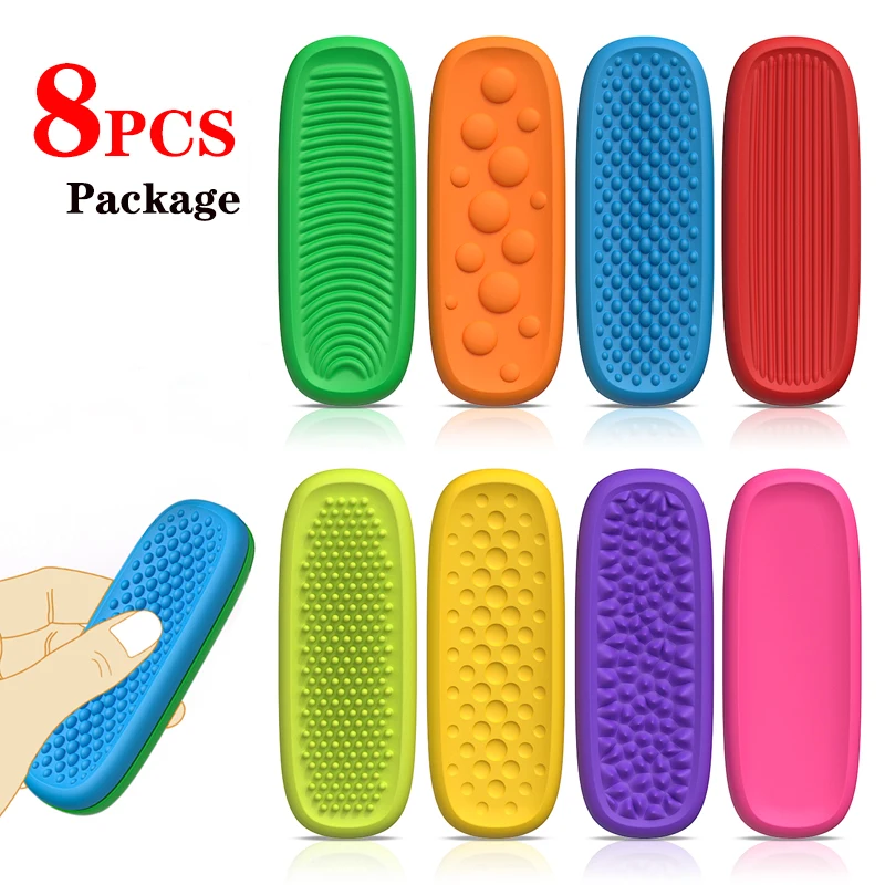 8 unids/set tira sensorial de silicona juguetes Fidget descompresión calmante autismo alivio del estrés juguetes Fidget piedra sensorial para niños adultos