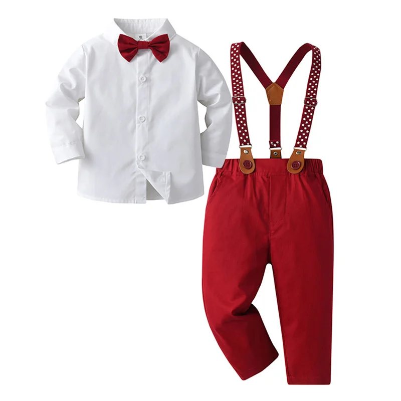 

Baby Boys Clothes Sets Christmas Formal Gentleman Dress Suits Long Sleeve Tie Shirt Trousers Kids Boys Birthday Party Clothing