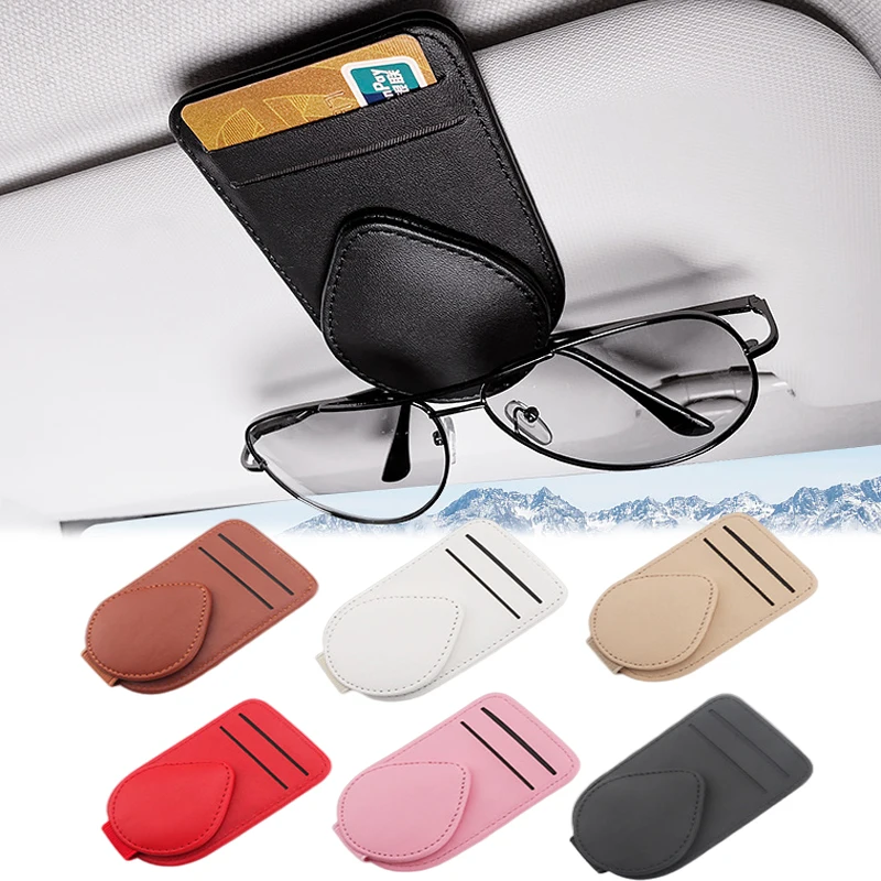 

Leather Car Sun Visor Glasses Case Holder Sunglasses Clip ID Card Ticket Organizer Storage Bracket Auto Interior Accessories
