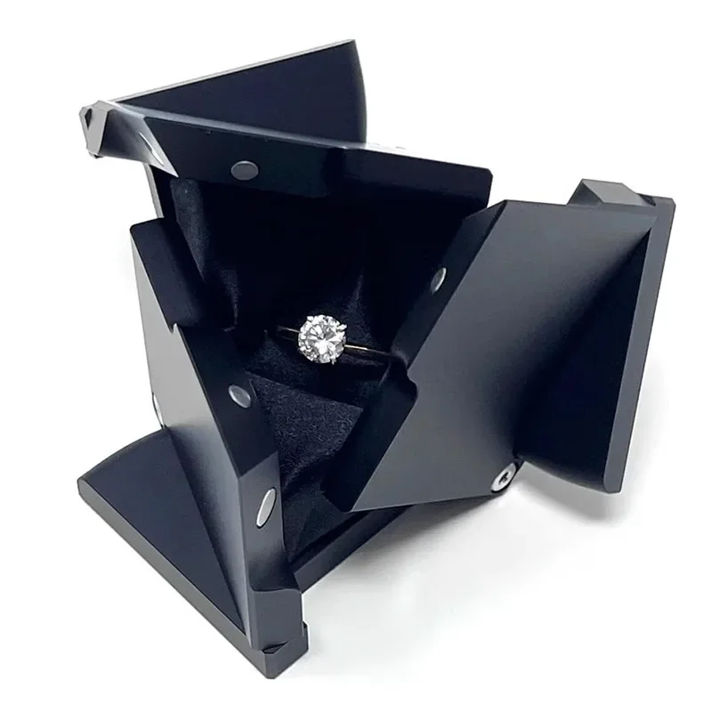 Aluminum Alloy Kinetic Energy Ring Box Rotating Mechanical Deformation Jewelry Storage Display Box Creative Proposal Cube Boxes