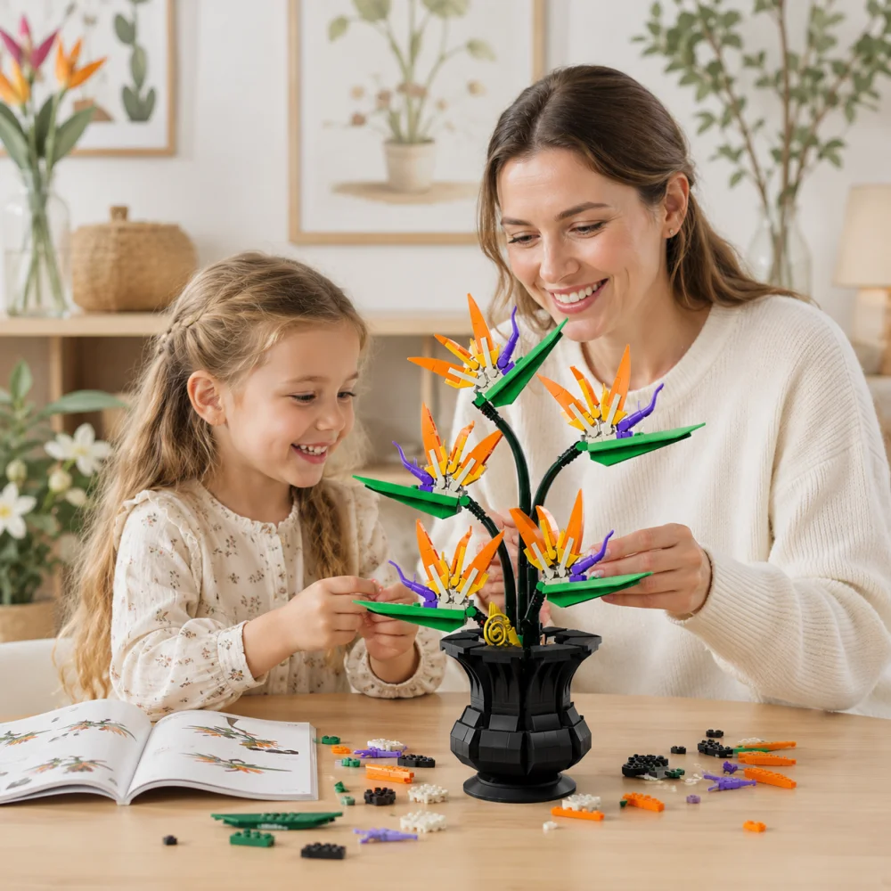 Bonsai Building Blocks Kit, 451Pcs Bird Of Paradise Detailed Flower Bouquet, Creative DIY Plant Home Desktop Ornament Gift view 3