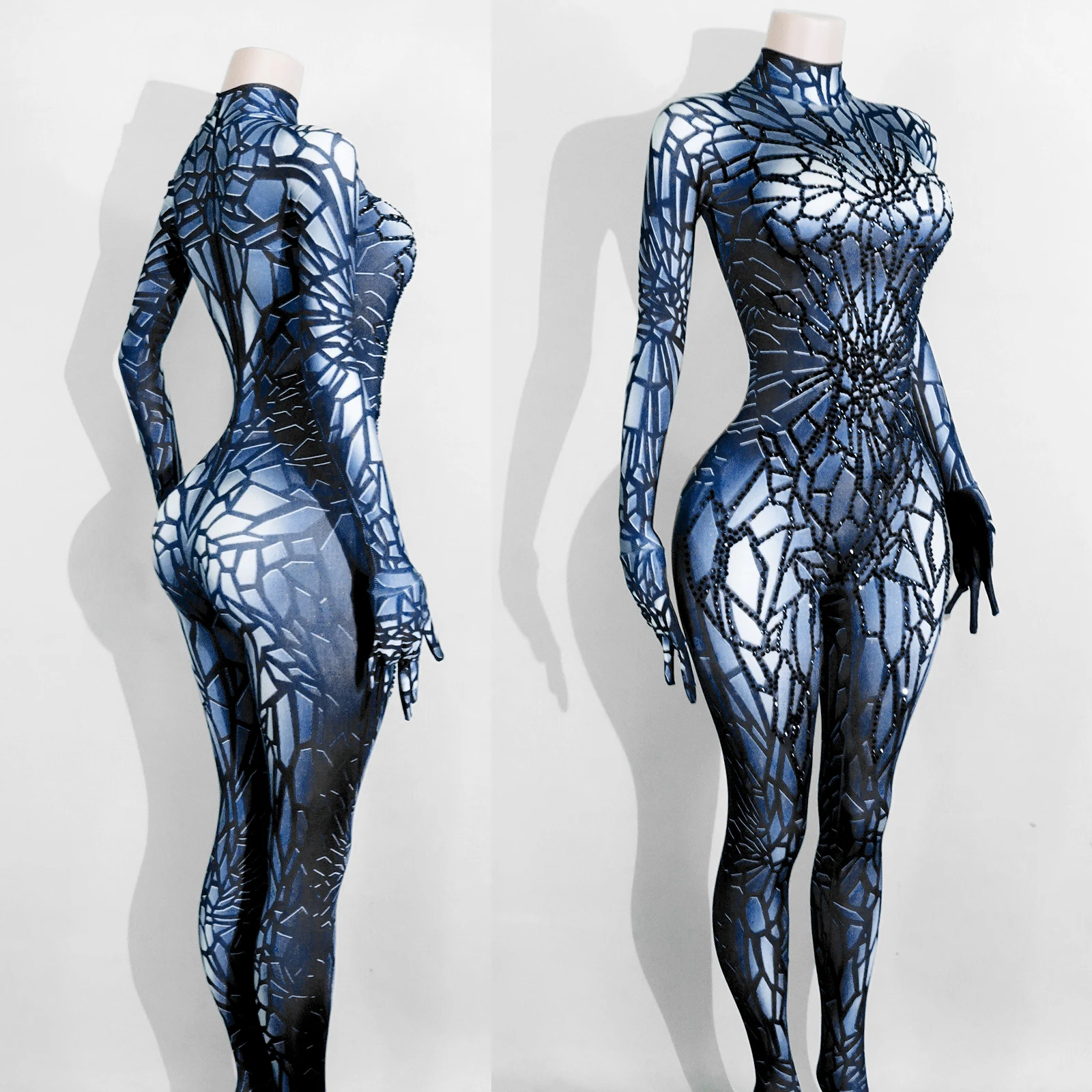 الذهبي Crackpatterned Highneck ضيق بذلة مثير تمتد الرقص ضيق حزب المغني Dj المرحلة زي عيد ميلاد سحب الملكة زي #4